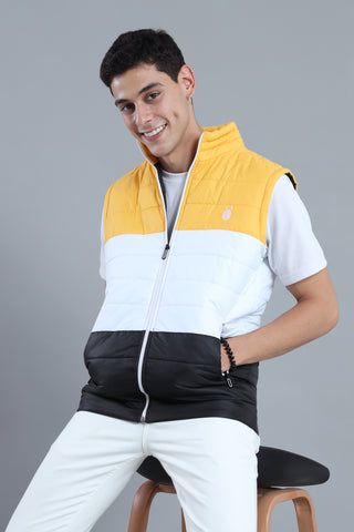 Yellow & Black Sleeveless Bomber Jacket