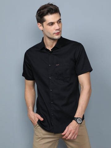Black Cotton Satin Half Sleeve Shirt