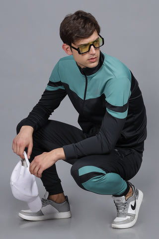 Sea Green | Black V Curve 4 Way Stretchable Dry Fit Tracksuit