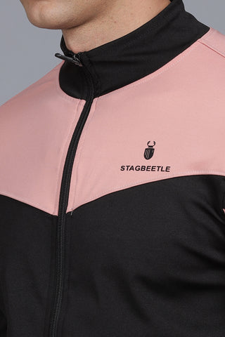 Light Pink | Black V Curve 4 Way Stretchable Dry Fit Track Suit