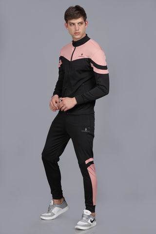 Light Pink | Black V Curve 4 Way Stretchable Dry Fit Track Suit