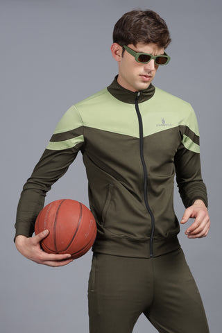 Olive Green V Curve 4 Way Stretchable Dry Fit Track Suit