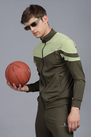 Olive Green V Curve 4 Way Stretchable Dry Fit Track Suit