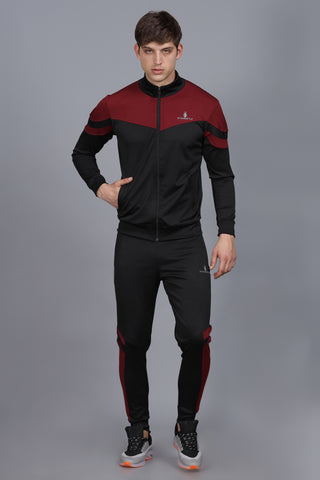 Maroon | Black V Curve 4 Way Stretchable Dry Fit Track Suit