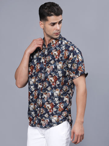 Rayon Blue Floral Printed Half Shirt