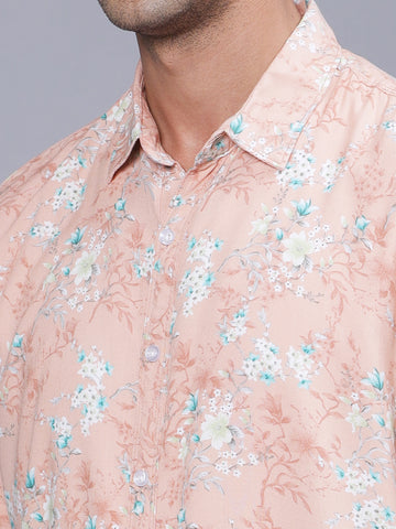 Floral Printed Peach Rayon Half Shirt