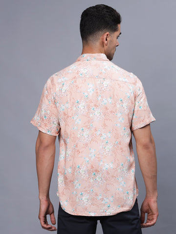 Floral Printed Peach Rayon Half Shirt