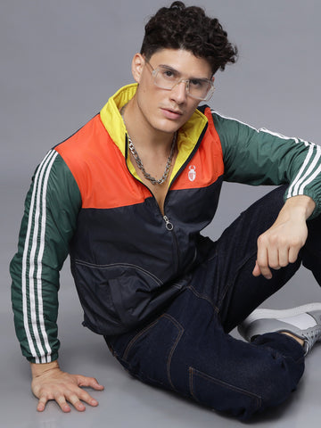 Orange | Navy Blue Slim Fit Windcheater