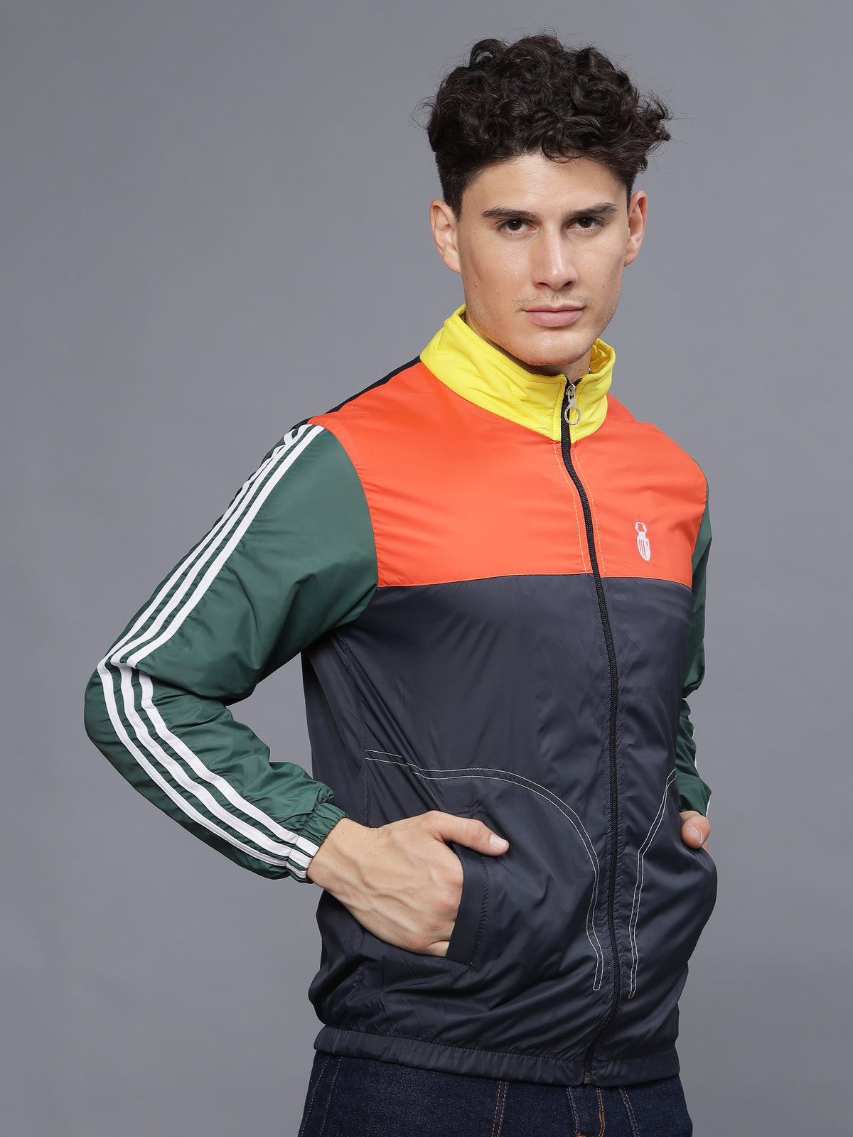 Orange | Navy Blue Slim Fit Windcheater