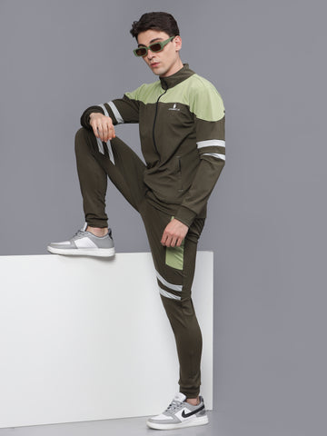 Olive Green 4 Way Lycra Dry Fit Track Suit