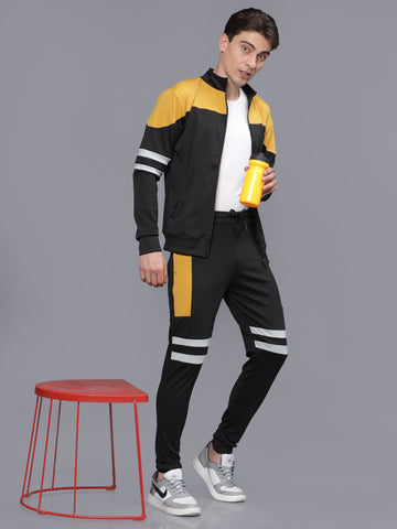 Mustard | Black 4 Way Lycra Dry Fit Track Suit