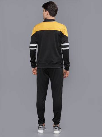 Mustard | Black 4 Way Lycra Dry Fit Track Suit