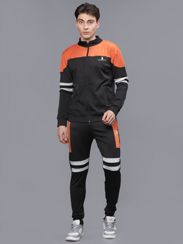 Black | Orange 4 Way Lycra Dry Fit Track Suit