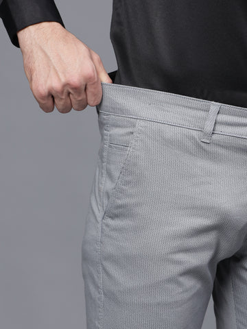 Grey Self Printed Slim Fit Cotton Chinos