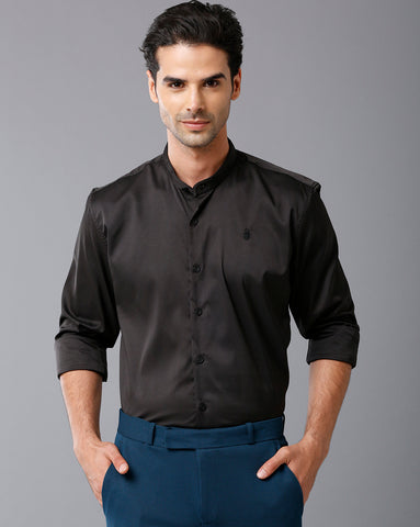 Satin Black Chinese Collar Shirt