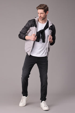 Unisexual Grey | Black Slim Fit  Hoodie Windcheater