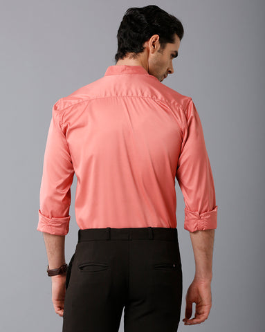 Satin Coral Pink Chinese Collar Shirt