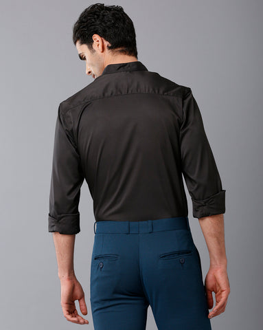 Satin Black Chinese Collar Shirt