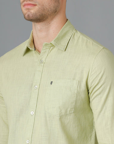 Green Linen Slim Fit Full Shirt