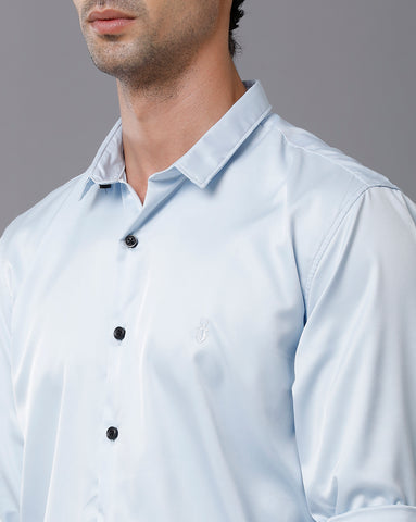 Sky Blue Satin Lycer Full Sleeve Shirt