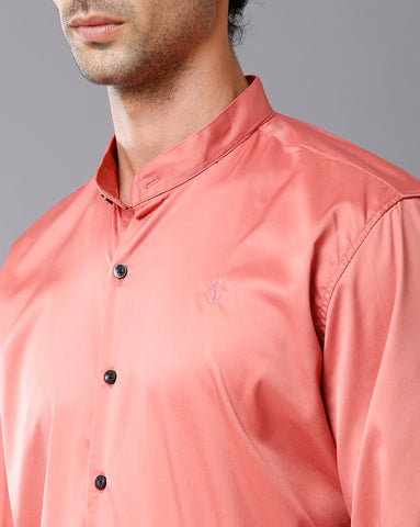 Satin Coral Pink Chinese Collar Shirt