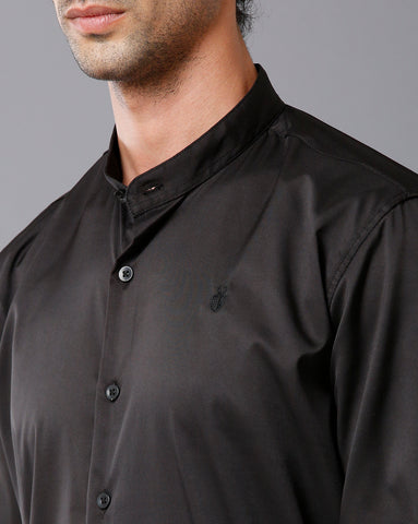 Satin Black Chinese Collar Shirt