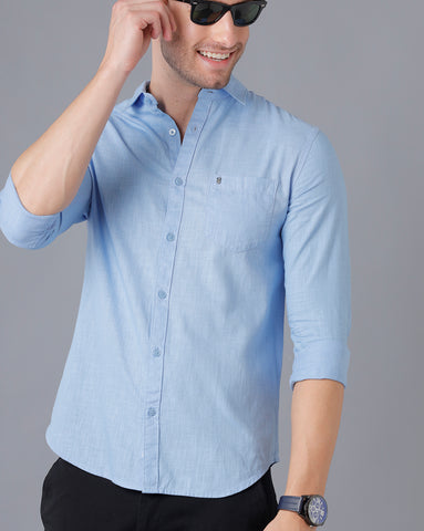 Light Blue Linen Slim Fit Full Shirt