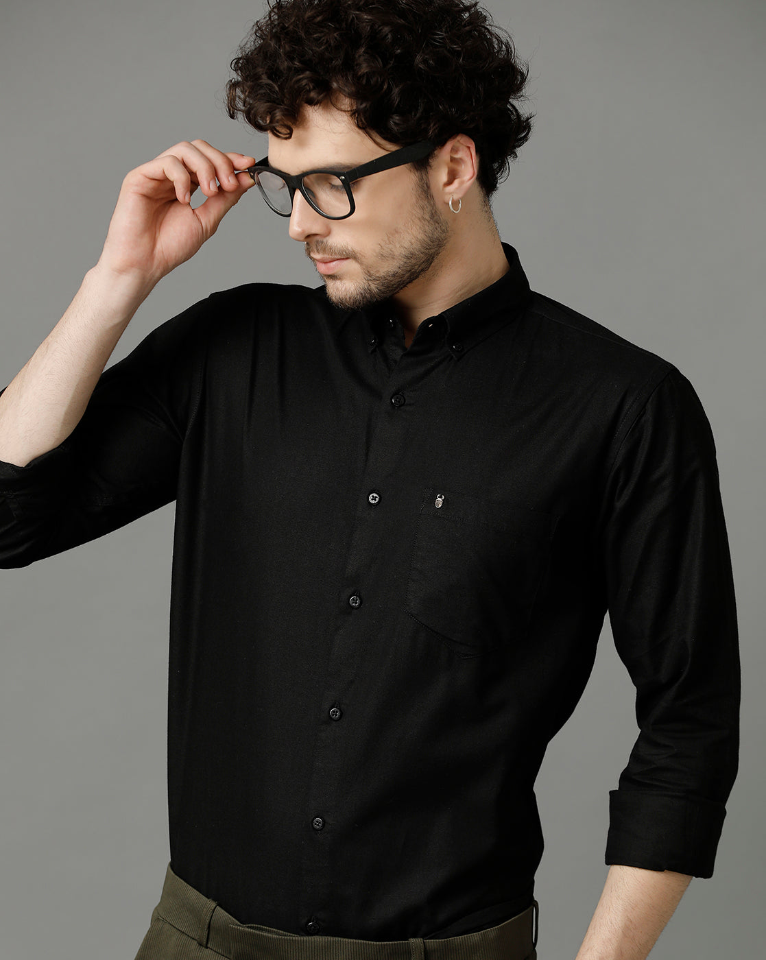 Solid Black Premium Cotton Slim Fit Shirt