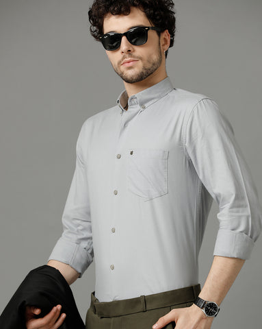 Solid Light Grey Premium Cotton Slim Fit Shirt