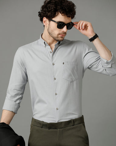 Solid Light Grey Premium Cotton Slim Fit Shirt