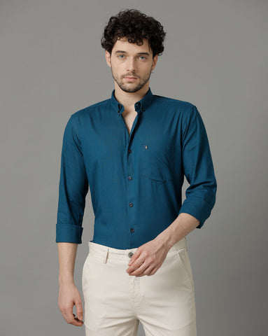 Teal Blue Premium Cotton Slim Fit Shirt
