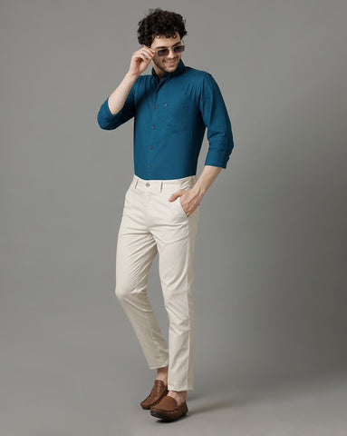 Teal Blue Premium Cotton Slim Fit Shirt