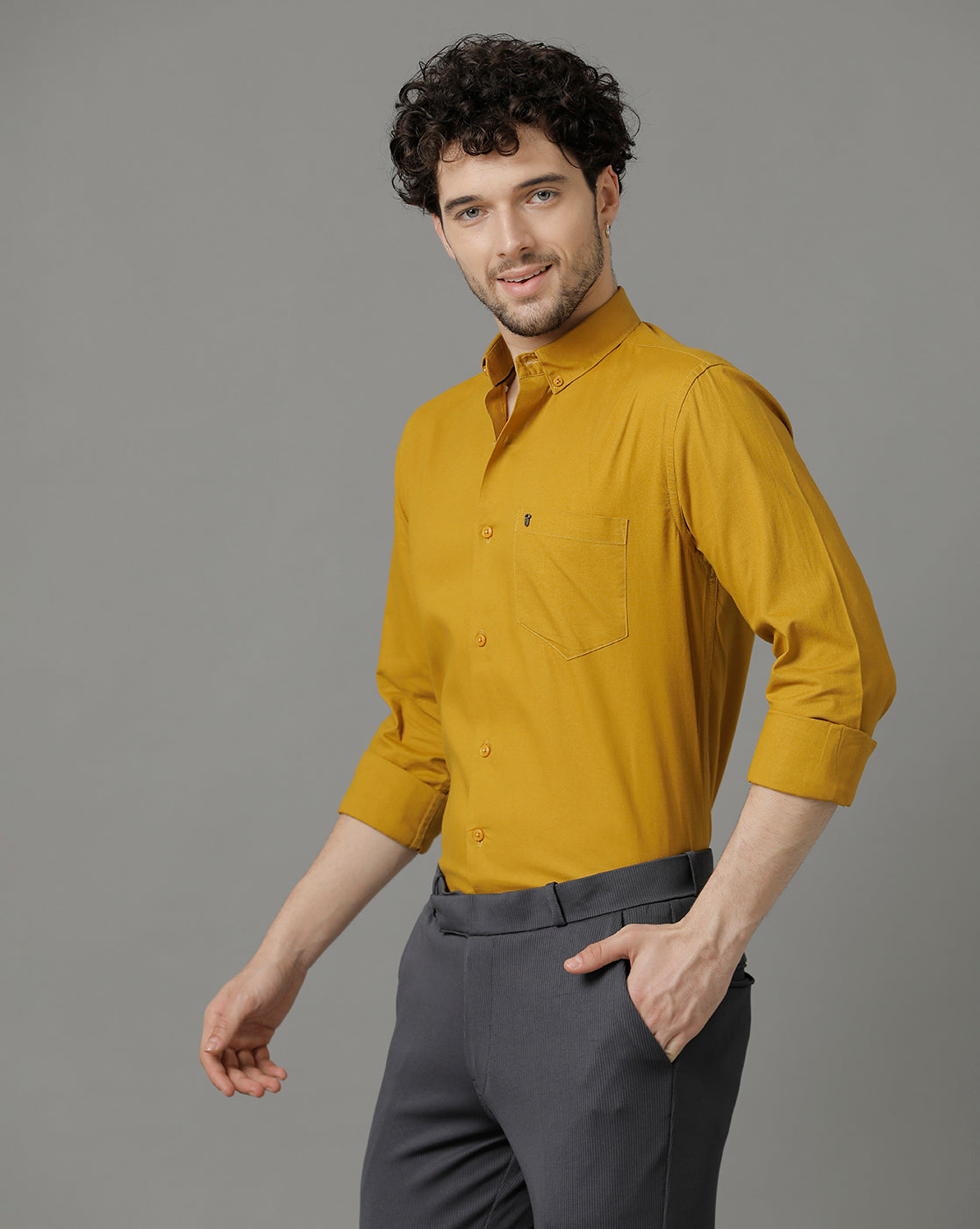 Mustard Yellow Premium Cotton Slim Fit Shirt