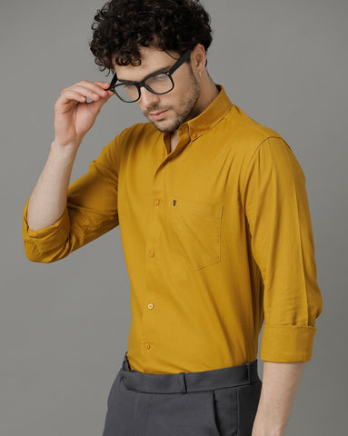 Mustard Yellow Premium Cotton Slim Fit Shirt