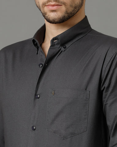 Solid Dark Grey Premium Cotton Slim Fit Shirt