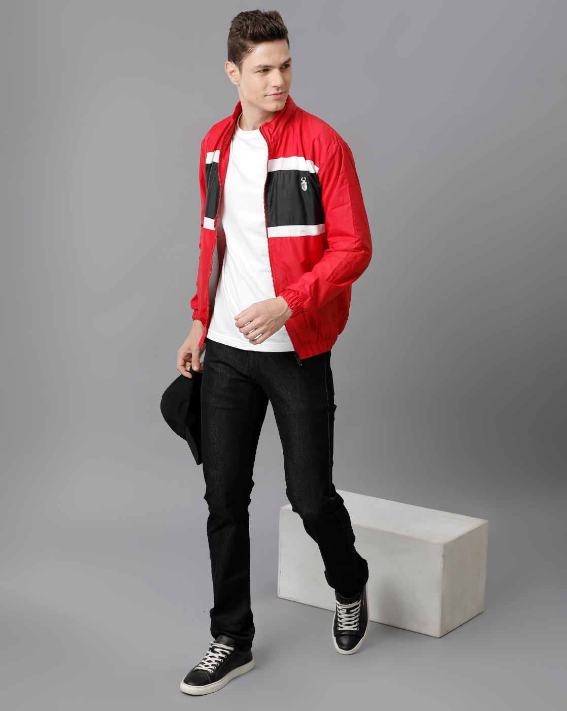 Black | White | Red Unisexual Slim Fit Windcheater