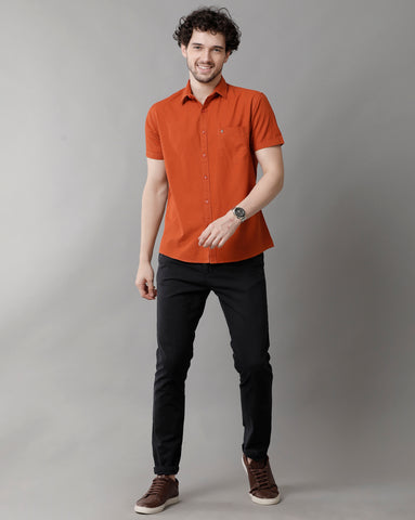 Marmalade Orange Linen Blend Slim Fit Half Shirt