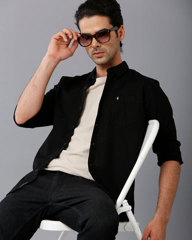 Inky black Linen Full Sleeve Shirt