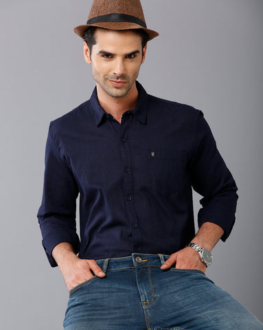 Navy blue Linen Full Sleeve Shirt