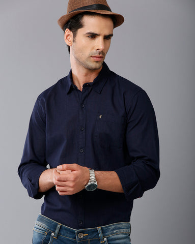 Navy blue Linen Full Sleeve Shirt