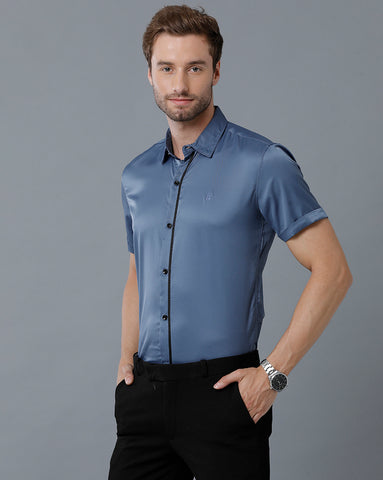Cobal blue solid half shirt