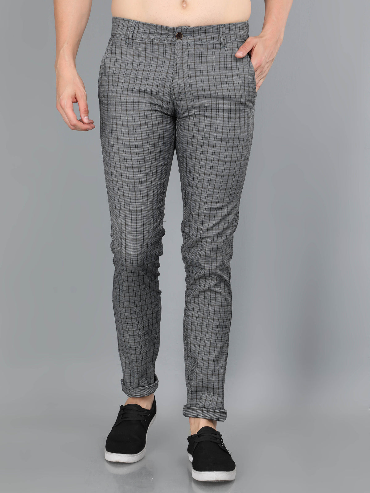 Grey Checks Stretchable Lean Fit Trouser