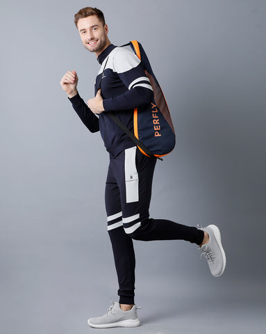 Off White | Navy Blue 4 Way Lycra Dry Fit Track Suit