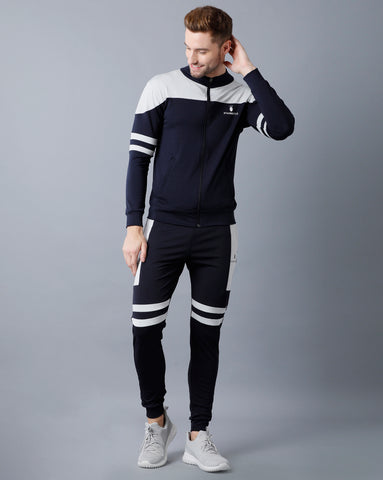 Off White | Navy Blue 4 Way Lycra Dry Fit Track Suit