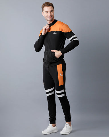 Orange | Black 4 Way Lycra Dry Fit Track Suit