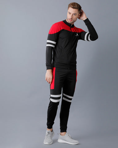 Red | Black 4 Way Lycra Dry Fit Track Suit