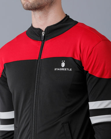Red | Black 4 Way Lycra Dry Fit Track Suit