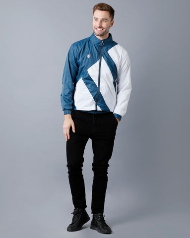 Teal Blue | White Slim Fit Windcheater