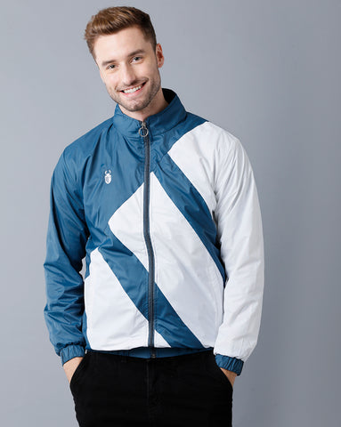 Teal Blue | White Slim Fit Windcheater