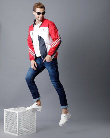 Red | White | Navy Blue Tricolor Slim Fit Windcheater